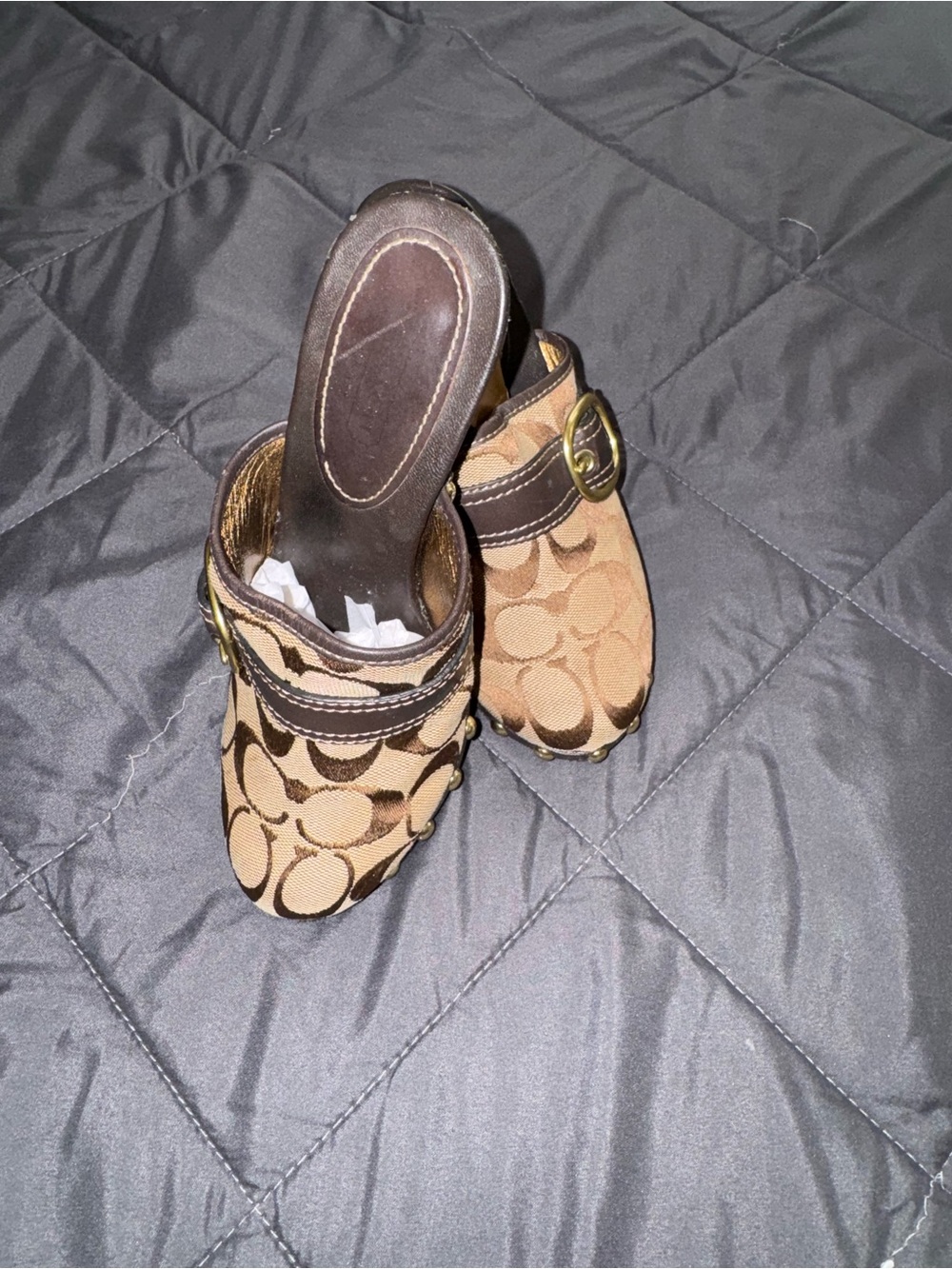 Coach Khaki and Chestnut Signature Clog Mules